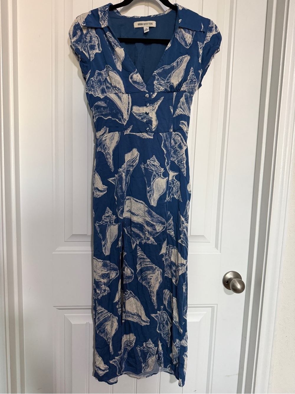Urban Outfitters Blue Seashell Print Midi Dress Small Coastal Button Front